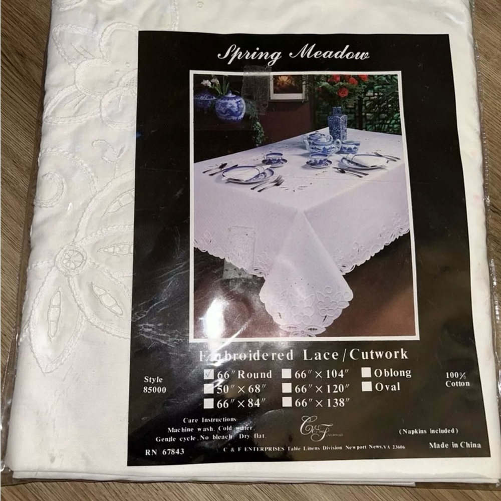 66” Spring Meadow Round Lace Cutwork White Table Cloth Holidays 100% Cotton